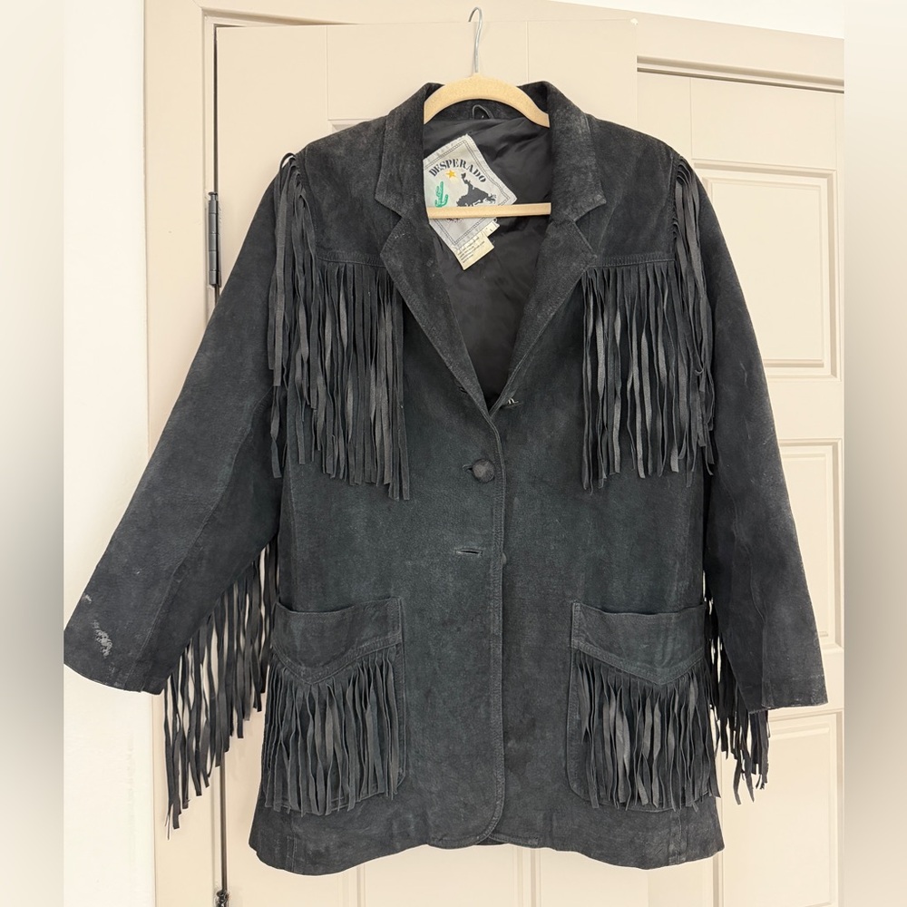 Vintage Desperado Black boho Suede Fringe jacket